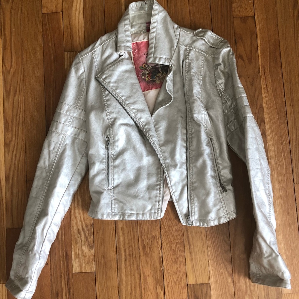 Golden sheen faux leather jacket
